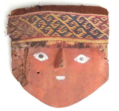 Lot 288 chancay painted wood textile headband mummy mask