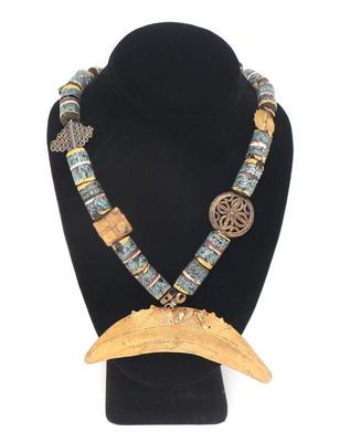 Lot 239 akan gold crescent moon bead necklace, 10k 18k