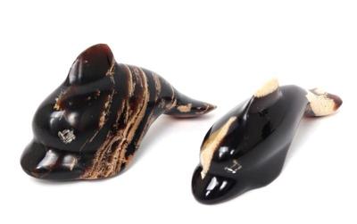 Lot 379 pair of adorable natural blue amber dolphins