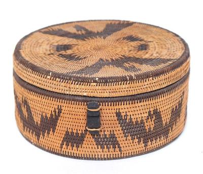 Lot 529 indian woven lidded basket with eagles