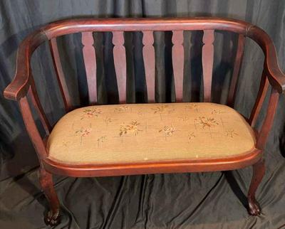 Antique Settee Bench * Needle Point
