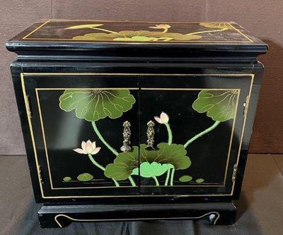 Large Black Laquer Jewelry Armoire * Lily Pad Design
