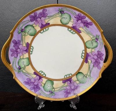 Limoges Double Handled Purple / Gold Tone Trimmed Plate
