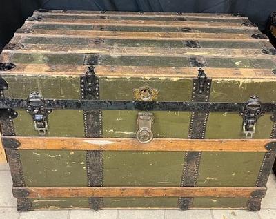 Antique Wood & Metal Wheel Trunk
