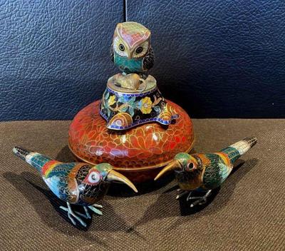 Cloisonné Birds * Owl * Chinese Trinket Box

