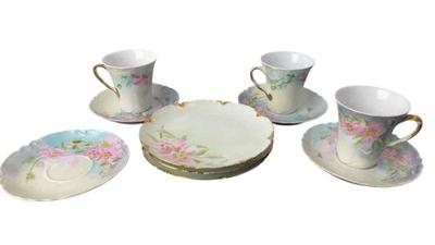 Haviland France Hand Painted Teacups & Saucers * 3 Tea Size Snack Plates
