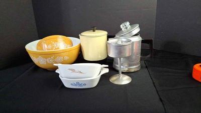 Vintage Pyrex Mixing Bowls * Vintage Corning Ware * Hot Pot * Small Percolator
