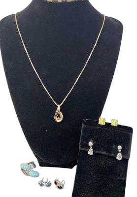 925 Sterling Silver Post Earrings * Pendant Necklace * Semi Precious Stone Ring
