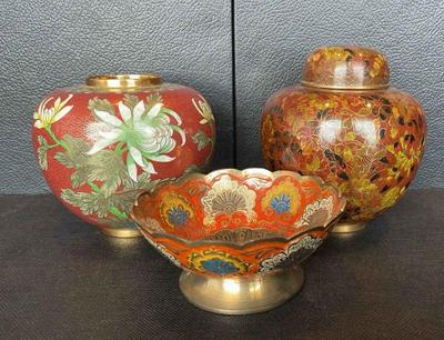 Chinese Cloisonné Metal Vase * Jardiniere * Small Bowl
