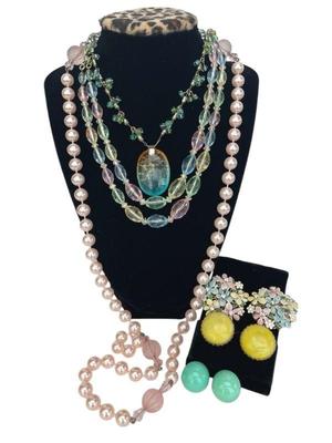 Spring Colors Bead Necklaces * Earrings * Vintage Bead Necklace
