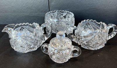 Cut Crystal * Footed Bowl * Small Sugar Bowl With Lid * Creamer * Larger Sugar Bowl
