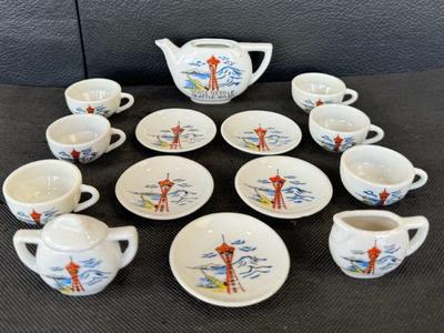 Seattle Space Needle Miniature Tea Set * Hand Painted China * Made In Japan
