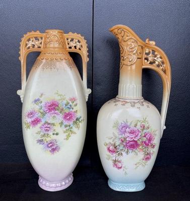 Antique Austrian Ceramic Vases * Urn * Double Handle
