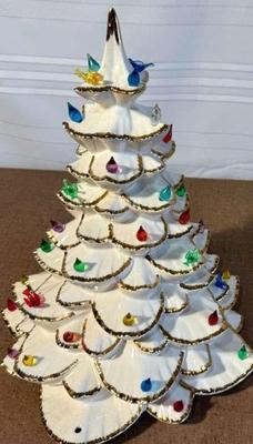 Ceramic Christmas Tree * Gold Trim * Does not include a base with a light.
