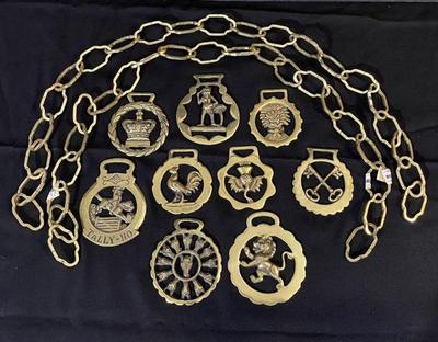 Vintage Brass Horse Harness Medallion Ornaments * Brass Chains
