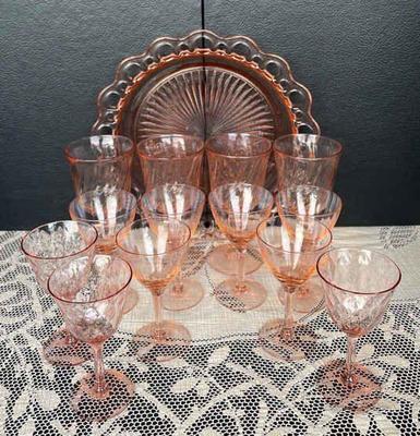 Pink Era Glass Plate * France Pink Glasses * Pink Glass Aperitif Glasses
