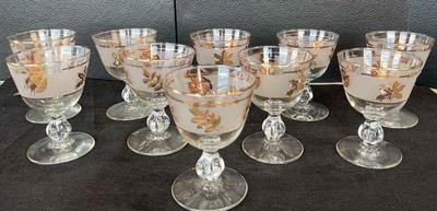 9 Golden Folliage  Glasses By Libbey * 4” Height * 3” Across Top * Amazing Condition
