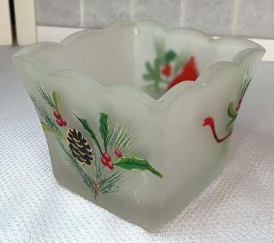 Hollyberry and cardinal glass container