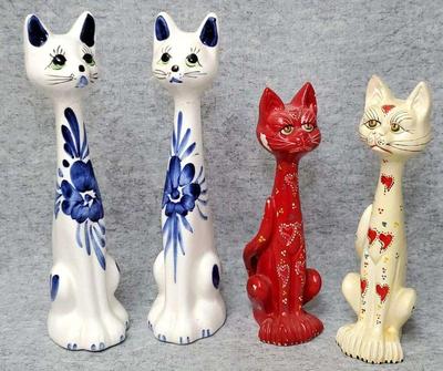 Vintage hand painted artisan ceramic cat figures