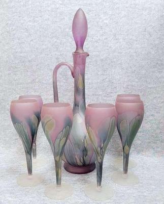 Art glass decanter and wine glass set