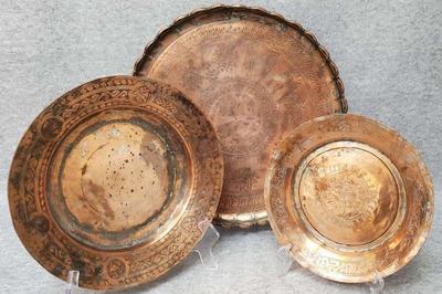 Antique hand forged engraved copper finish platters