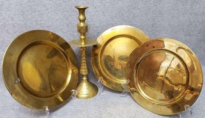 Vintage indian brass charger plates and brass candle holder