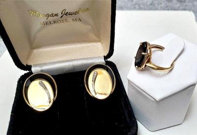 14k gold onyx earrings and ring