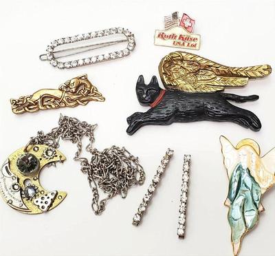 Artisan novelty costume jewelry pins, barrettes, steam punk pendant