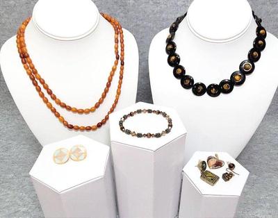 Costume jewelry tiger eye ambers, crystal