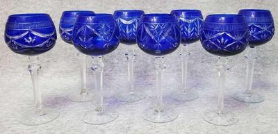Czech glass bohemian cut to clear cobalt blue goblets
