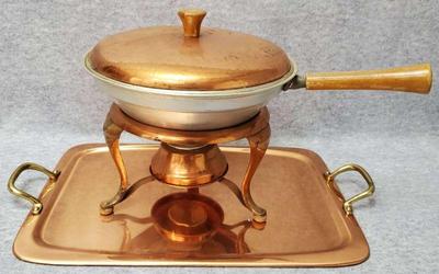 Copper tray copper finish chafing pot set