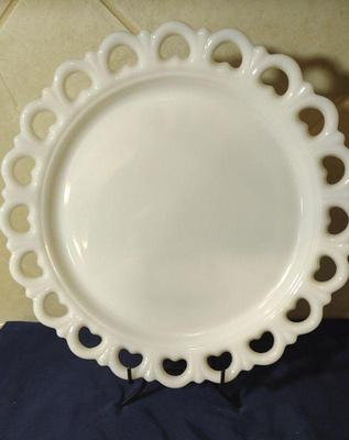Milk glass scalloped pierced platter