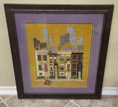 Vintage 70s embroidered city scape