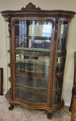 Antique victorian gothic tiger oak china cabinet