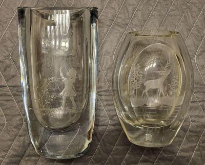 Orrefors etched crystal vases 2)
