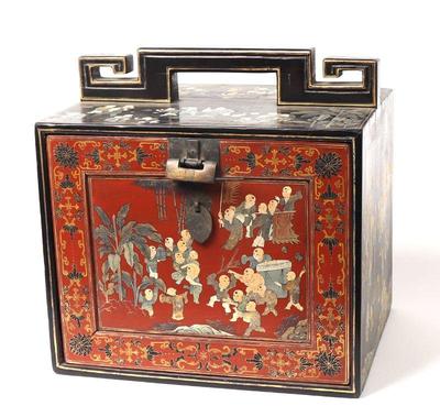 Lot 264 chinese lacquered shadow puppet box