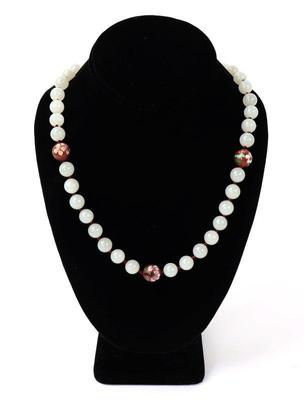 Lot 154 chinese cloisonne white jade bead necklace