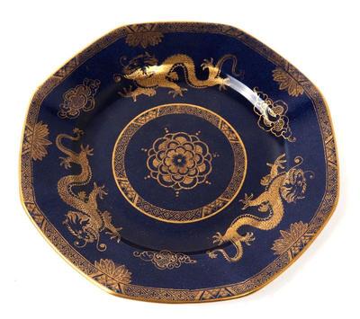 Lot 328 t goode & company blue & gold dragon plate