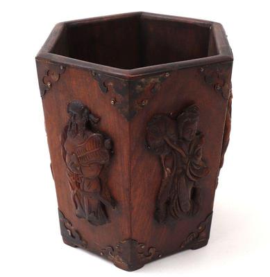Lot 1 beautiful large chinese wood carved brush pot