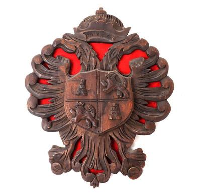 Lot 190 carved wood toledo spanish coat of arms