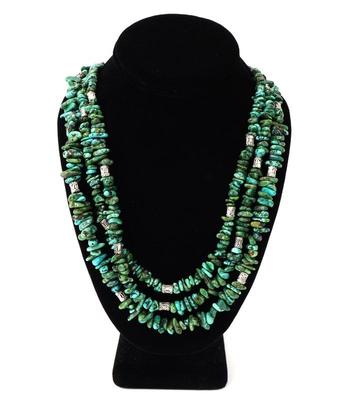 Lot 131 sterling silver turquoise three strand necklace
