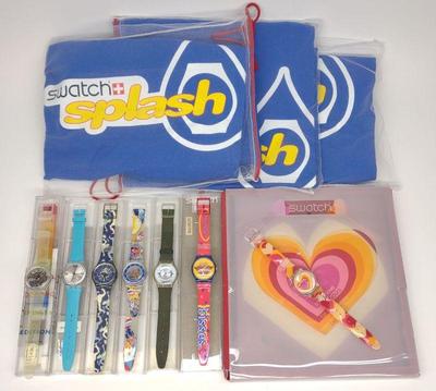 7 Swatch Swiss Made Wrist Watches w/ T Shirts
