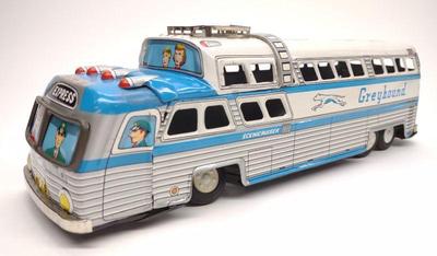 Vintage Japan Tin Greyhound Scenicruiser Toy Bus
