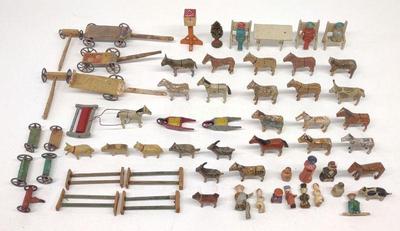 Antique Putz Wooden Animals & Villager Miniatures