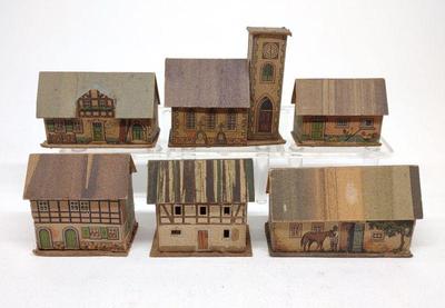 6 Putz Lithograph Cardboard Village & Farm Houses