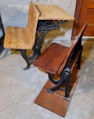 Antique school desk bench