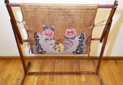 Antique needlepoint stand unfinished hooking project included
