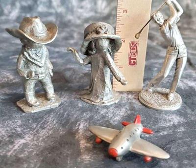 Hudson pewter collectible figurines golfer snail, girl and cowboy