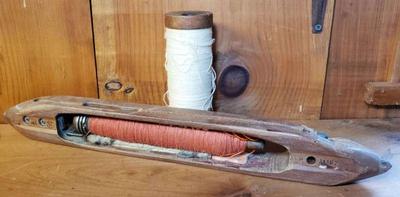 Vintage weaving loom shuttle and spool