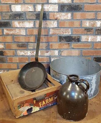 Wash bin farm crate, jug, pan